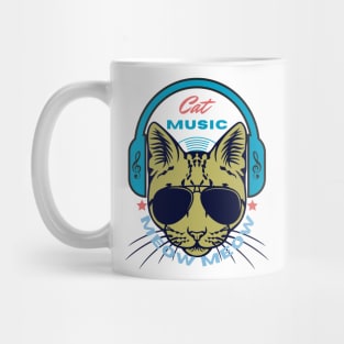 Cute Cat Listening Music With Headphone, Cat DJ, Crazy Cat Mug